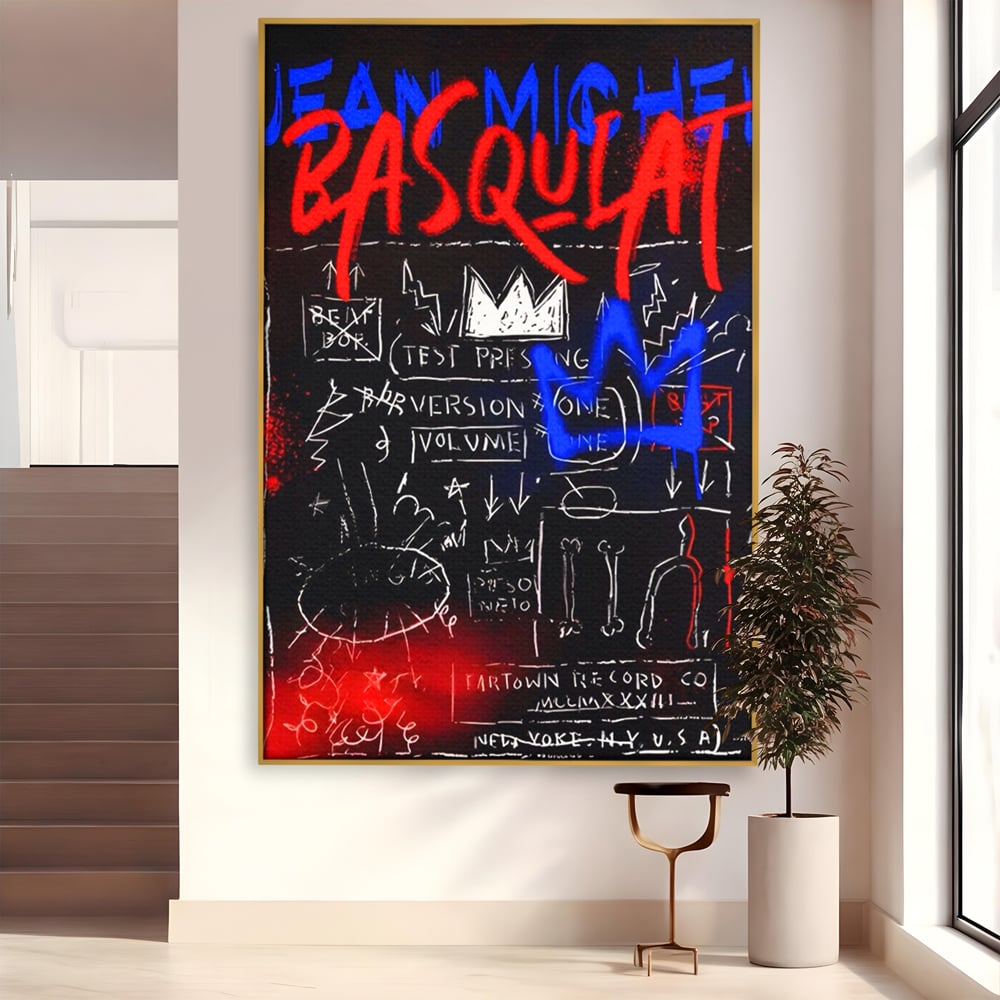 Tablou canvas cu tablou canvas cu arta graffiti, in rama de aluminiu auriu